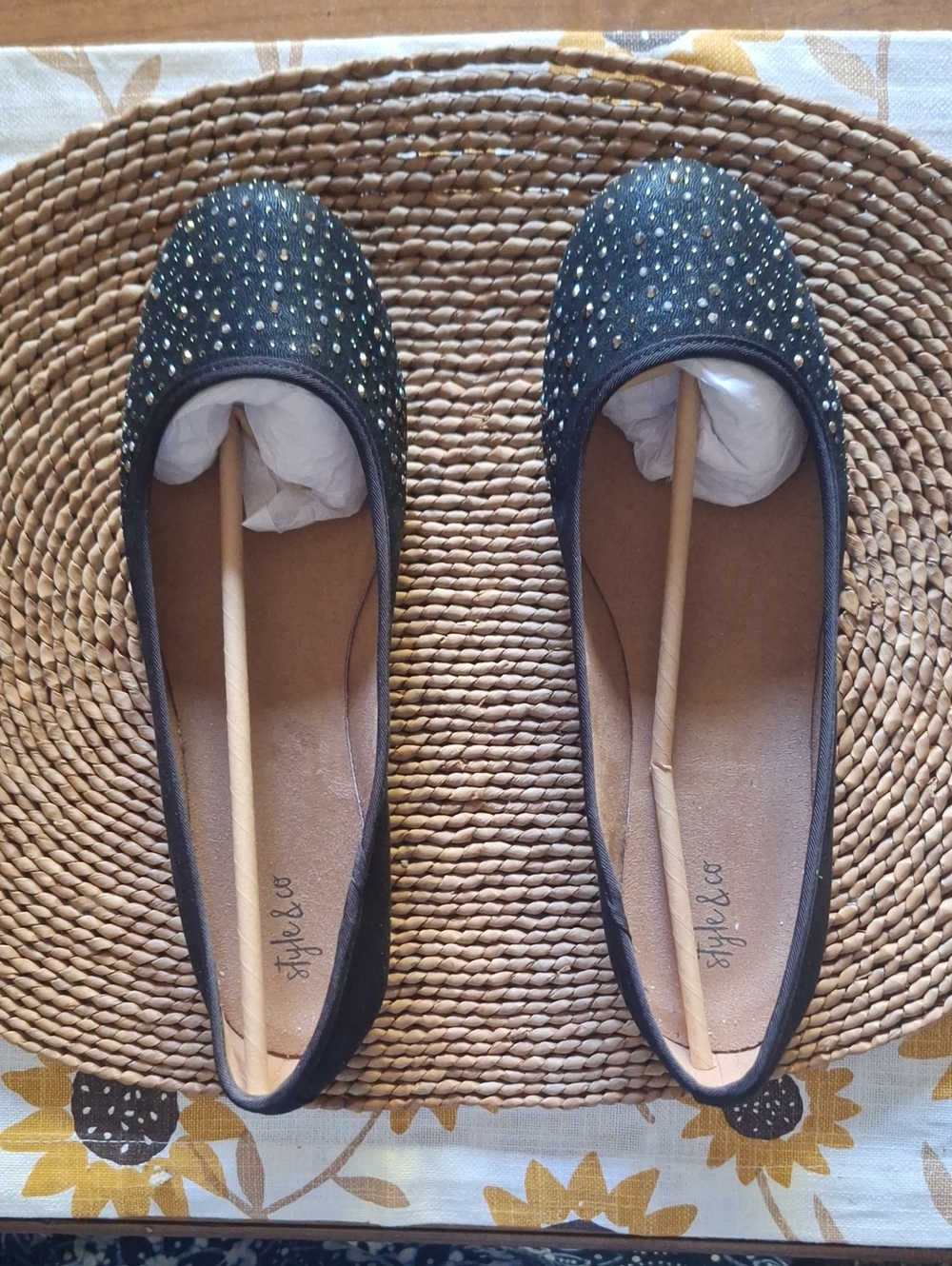 Style & Co. Black Rhinestone Ballet Flats